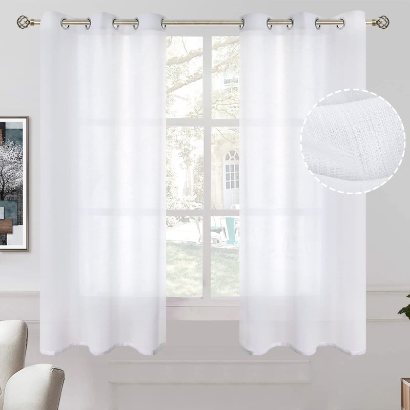 BGment Natural Linen Look Semi Sheer Curtains for Bedroom, Grommet Light Filtering Casual Textured Privacy Curtains for Living Room, 2 Panels (Each 42 x 63 Inch, White) - Image 1